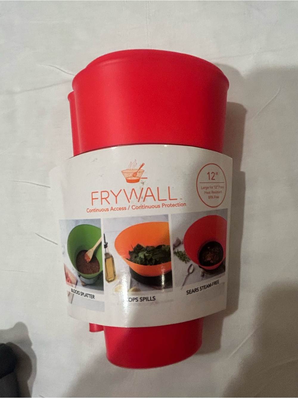 Frywall 12 Inch Red Splatter Protection Guard Frying Pan Cooking Silicone